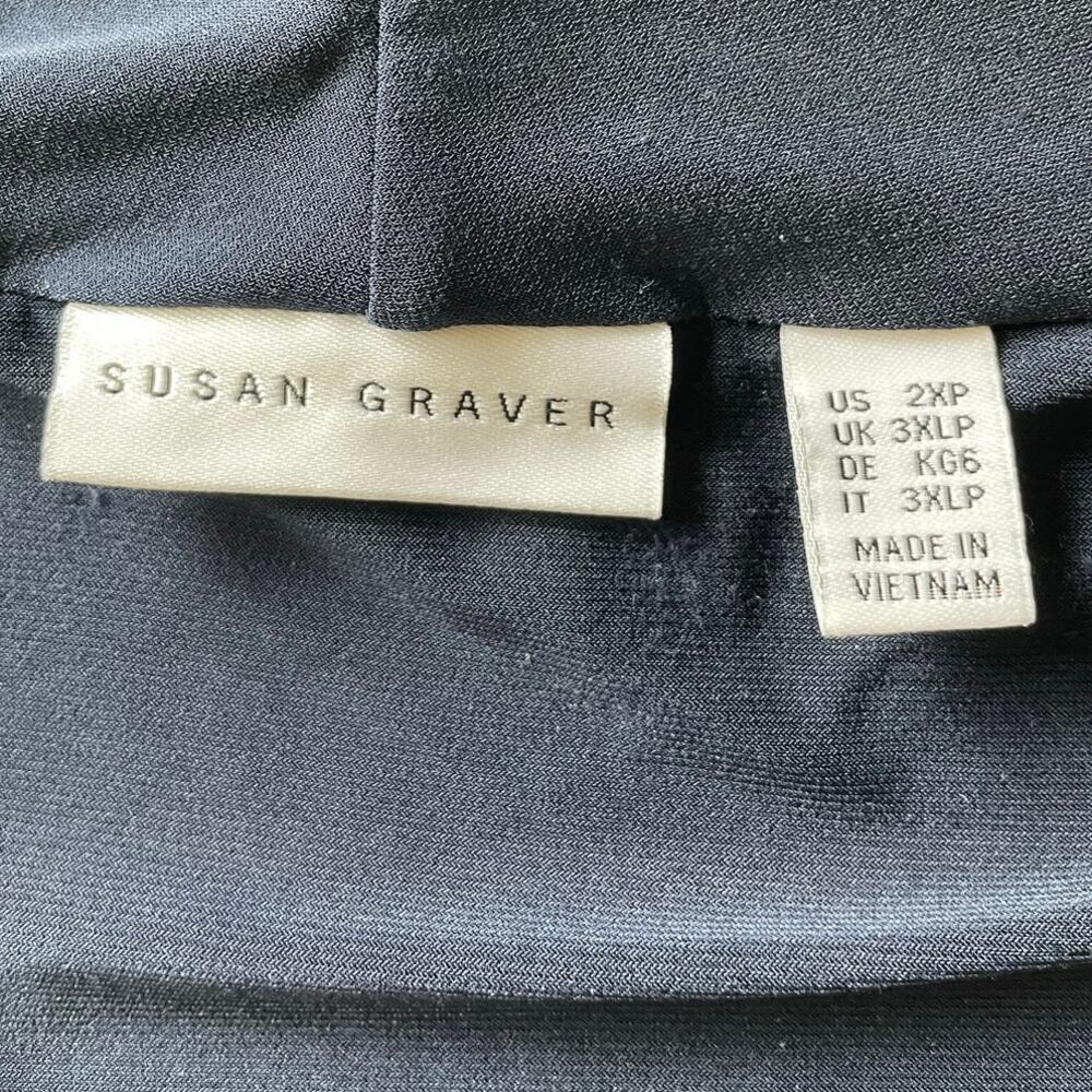Susan Graver Liquid Knit Longline Cardigan Sz 2XP Pockets Open Front Navy Chic - Picture 3 of 10